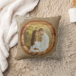 Rustic Burlap and Lace First Christmas engaged Kussen