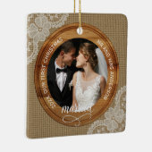 Rustic Burlap and Lace First Christmas married Keramisch Ornament (Rechts)