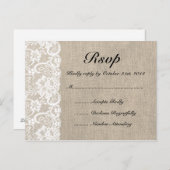Rustic Burlap and Lace RSVP-Briefkaart Uitnodiging Briefkaart (Voorkant / Achterkant)