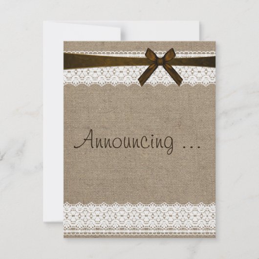 Rustic Burlap and Lace Verloving aangekondigd Aankondiging (Voorkant)