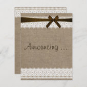 Rustic Burlap and Lace Verloving aangekondigd Aankondiging (Voorkant / Achterkant)
