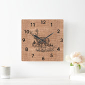 Rustic Burlap and Pencil Sketch Buck Vierkante Klok (Huis)