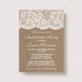 Rustic Burlap and White Lace Bachelorette Party Kaart