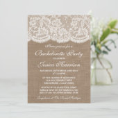 Rustic Burlap and White Lace Bachelorette Party Kaart (Staand voorkant)