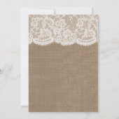 Rustic Burlap and White Lace Bachelorette Party Kaart (Achterkant)
