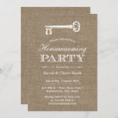 Rustic Burlap Antiek Key Housewarming Party Kaart (Voorkant / Achterkant)