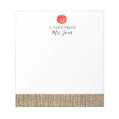 Rustic burlap apple teachers gift notepad notitieblok (Voorkant)