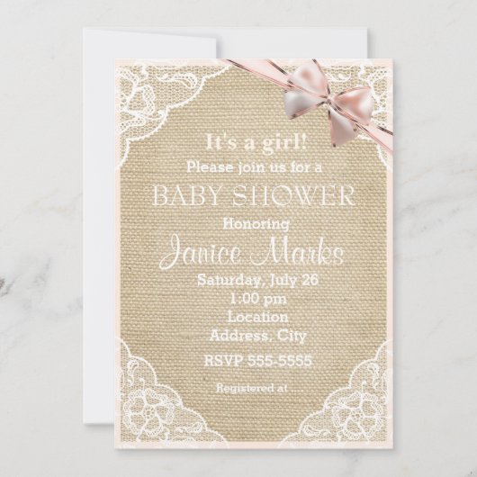  Rustic Burlap Baby shower Uitnodiging (Voorkant)