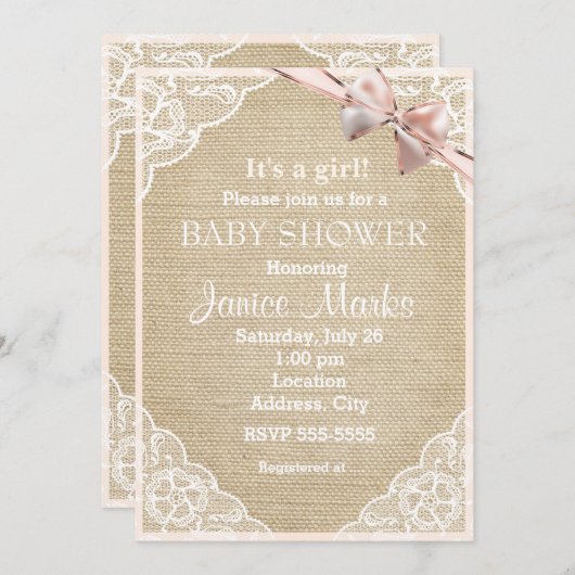 Rustic Burlap Baby shower Uitnodiging (Voorkant / Achterkant)