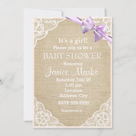 Rustic Burlap Baby shower Uitnodiging (Voorkant)