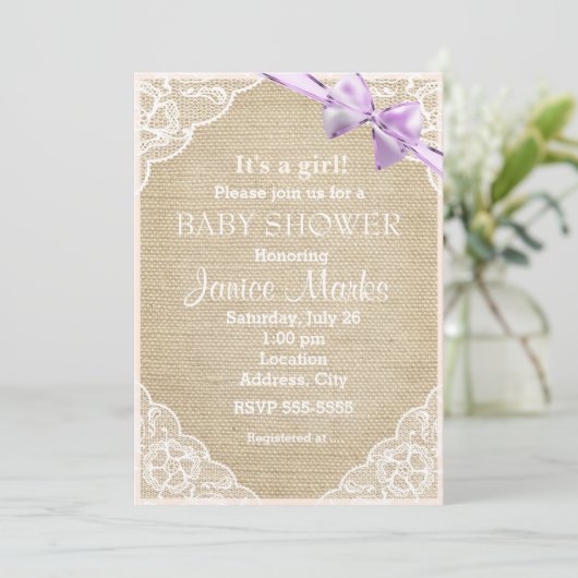  Rustic Burlap Baby shower Uitnodiging (Staand voorkant)