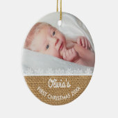 Rustic Burlap Baby's eerste Kerstmis Keramisch Ornament (Rechts)