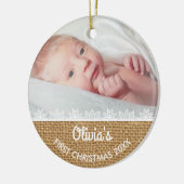 Rustic Burlap Baby's eerste Kerstmis Keramisch Ornament (Links)