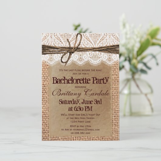 Rustic Burlap Bachelorette Party Kaart (Staand voorkant)