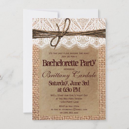 Rustic Burlap Bachelorette Party Kaart (Voorkant)
