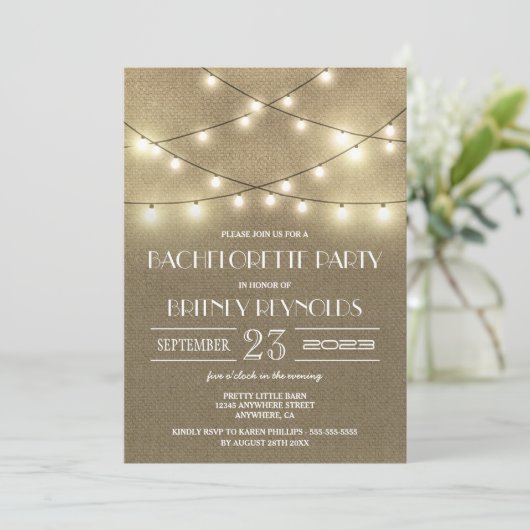 Rustic Burlap Bachelorette Party Kaart (Staand voorkant)