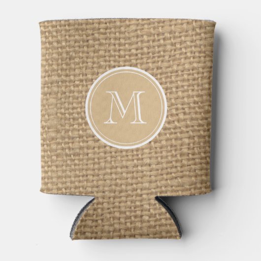Rustic Burlap Background Monogram Blikjeskoeler (Voorkant)