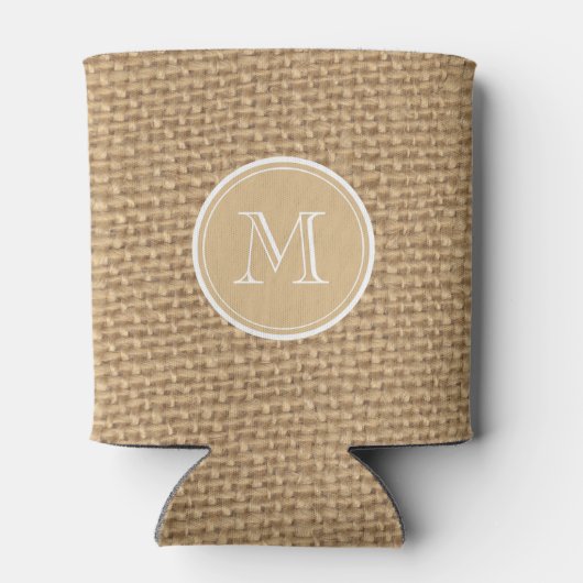Rustic Burlap Background Monogram Blikjeskoeler (Achterkant)