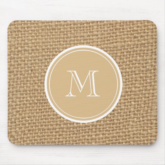 Rustic Burlap Background Monogram Muismat (Voorkant)