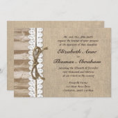 Rustic Burlap Barn Wood Twine Wedding Invitting Kaart (Voorkant / Achterkant)