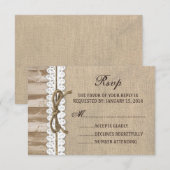 Rustic Burlap Barn Wood Twine Wedding RSVP Card Kaartje (Voorkant / Achterkant)