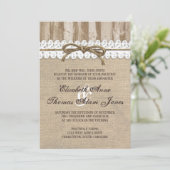 Rustic Burlap Barn Wood Twine Wedding Uitnodiging (Staand voorkant)