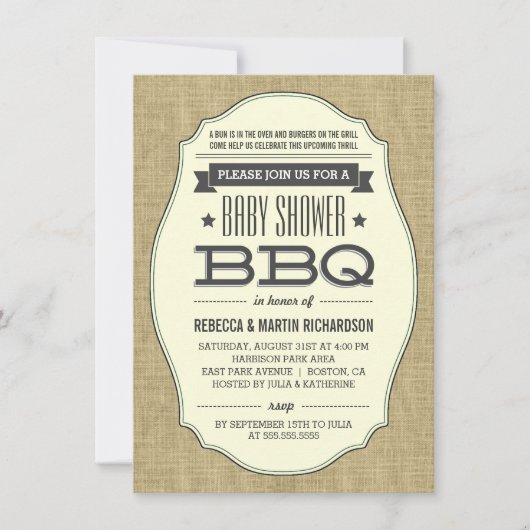Rustic Burlap BBQ Baby Shower-uitnodigingen Kaart (Voorkant)