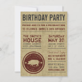Rustic Burlap BBQ Birthday Party Kaart (Voorkant)