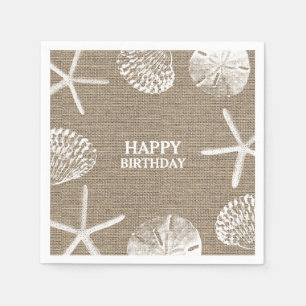 Rustic Burlap Beach Theme Seashells Birthday Servet
