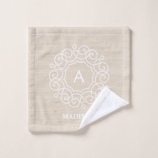 Rustic Burlap Beige Farmhouse Monogram Bad Handdoek (Wasdoekje)