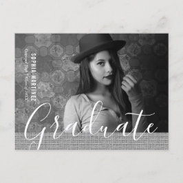 Rustic Burlap Black en White Photo Afstuderen Uitnodiging Briefkaart