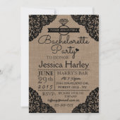 Rustic Burlap & Black Lace Bachelorette Party Kaart (Voorkant)
