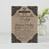 Rustic Burlap & Black Lace Bachelorette Party Kaart (Staand voorkant)