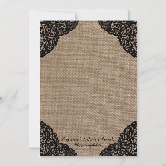 Rustic Burlap & Black Lace Bachelorette Party Kaart (Achterkant)