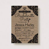 Rustic Burlap & Black Lace Bachelorette Party Kaart