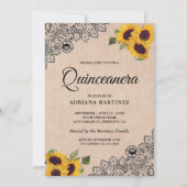 Rustic Burlap Black Lace Sunflower Quinceanera Kaart (Voorkant)