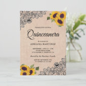 Rustic Burlap Black Lace Sunflower Quinceanera Kaart (Staand voorkant)
