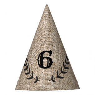 Rustic Burlap Black Laurel Leaf Birthday Party Feesthoedjes