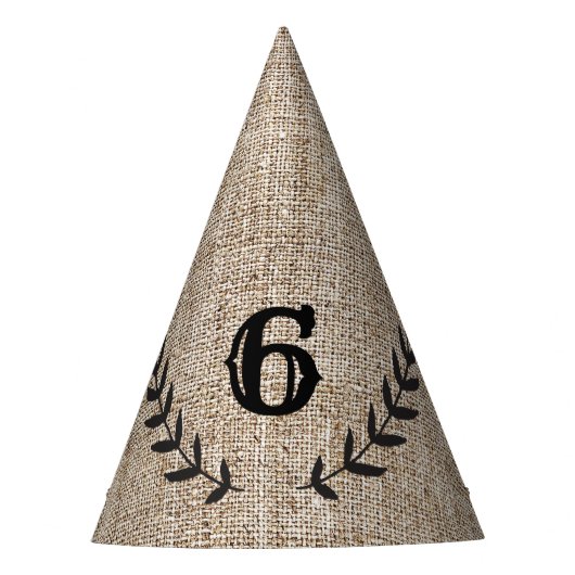 Rustic Burlap Black Laurel Leaf Birthday Party Feesthoedjes (Voorkant)
