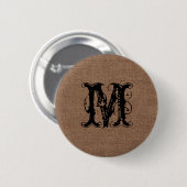 Rustic Burlap Black Monogram - Shabby Chic Ronde Button 5,7 Cm (Voorkant /achterkant)