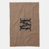 Rustic Burlap Black Monogram - Shabby Chic Theedoek (Verticaal)