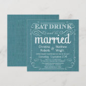 Rustic Burlap Blauwgroen Blue Wedding Invitations Kaart (Voorkant / Achterkant)