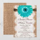 Rustic Burlap Blauwgroen Daisy Bridal Shower Invit Kaart (Voorkant / Achterkant)