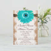 Rustic Burlap Blauwgroen Daisy Bridal Shower Invit Kaart (Staand voorkant)
