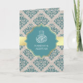 Rustic Burlap Blauwgroen Damask Muslim Wedding (Voorkant)