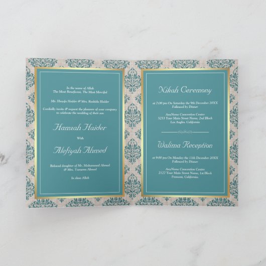 Rustic Burlap Blauwgroen Damask Muslim Wedding (Binnen)