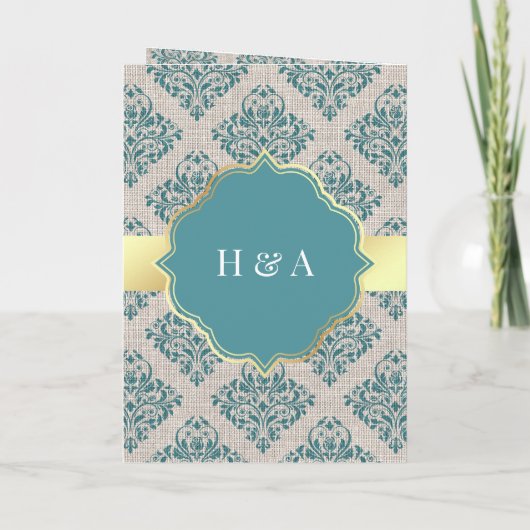 Rustic Burlap Blauwgroen Damask Muslim Wedding (Achterkant)