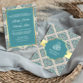 Rustic Burlap Blauwgroen Damask Muslim Wedding Kaart