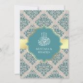 Rustic Burlap Blauwgroen Damask Muslim Wedding Kaart (Voorkant)