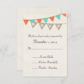 Rustic Burlap Blauwgroen Sinaasappel Pennant Weddi RSVP Kaartje (Voorkant / Achterkant)
